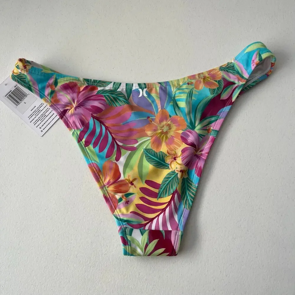Hurley 2-Piece Bikini Set Women's Large Colorful Tropical Hawaiian Swimwear NEW